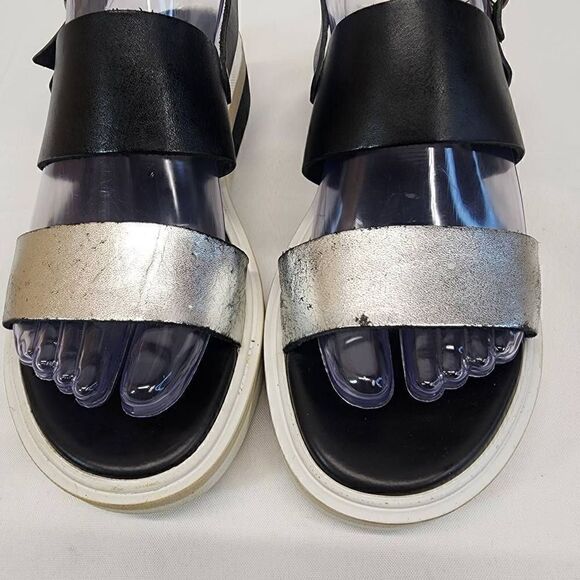 Carlo Pera Black and Metallic Leather Double Strap Platform Sandals Size 37EU 6. - Picture 8 of 12